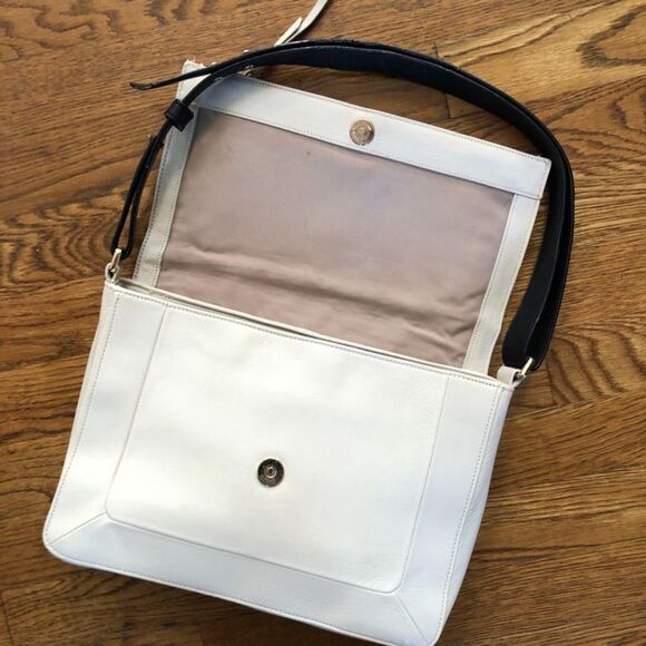 Cole Haan Genuine Leather Cream Ivory Black Cameron Shoulder HandBag Purse Bag - Picture 3 of 13